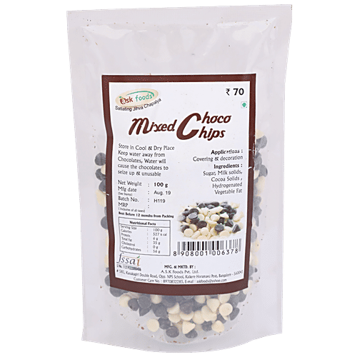 Ask Foods Choco Chips - Mixed, 100 g  