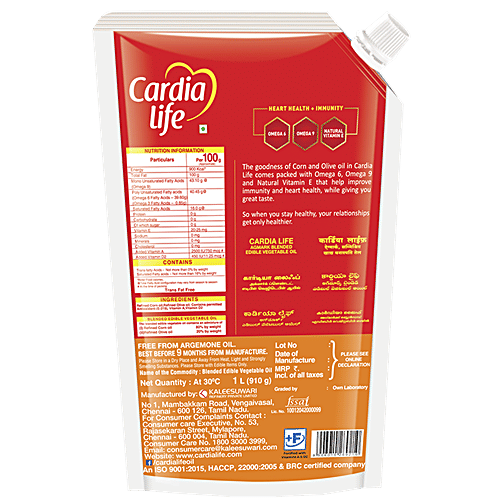 Buy Cardia Life Blended Oil 1 Ltr Pouch Online at the Best Price of Rs