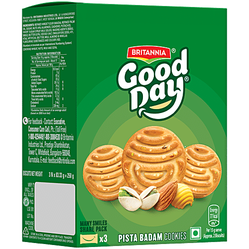 Britannia Good Day Pista Badam Cookies, 250 g  Zero Trans Fat