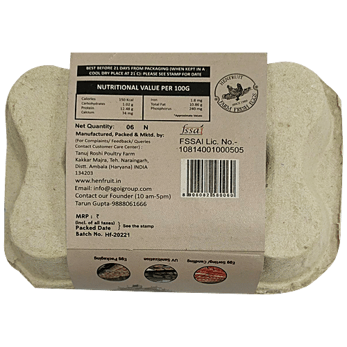 HenFruit 6 Brown Eggs - Indian Breed - No - antibiotics,hormone, steroids - All Natural, 6 pcs  No Synthetic Colour Added