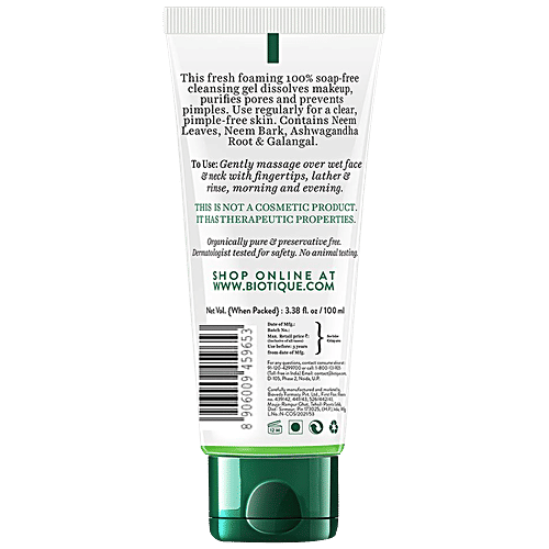 Buy Biotique Face Wash Bio Neem Purifying For Oily Acne Prone Skin 50
