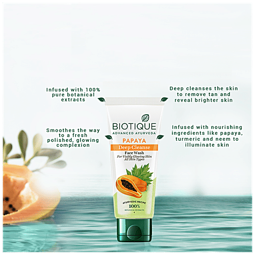 BIOTIQUE Deep Cleanse Face Wash - Papaya, For Visibly Glowing Skin, All Skin Type, 100 ml  100% Botanical Extracts