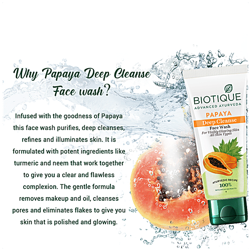 BIOTIQUE Deep Cleanse Face Wash - Papaya, For Visibly Glowing Skin, All Skin Type, 100 ml  100% Botanical Extracts