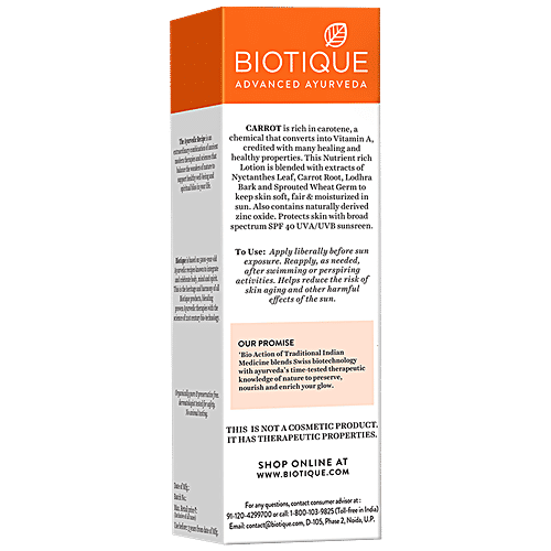 BIOTIQUE Sunscreen Ultra Protective Lotion - Sun Shield, Carrot, 40+ SPF UVB, For Normal To Oil Skin, 120 ml  100% Botanical Extracts
