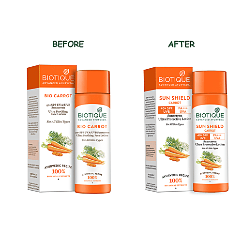 BIOTIQUE Sunscreen Ultra Protective Lotion - Sun Shield, Carrot, 40+ SPF UVB, For Normal To Oil Skin, 120 ml  100% Botanical Extracts
