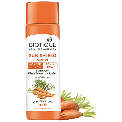 BIOTIQUE Sunscreen Ultra Protective Lotion - Sun Shield, Carrot, 40+ SPF UVB, For Normal To Oil Skin, 120 ml  100% Botanical Extracts