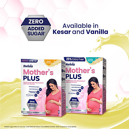 Horlicks Mother's Plus Kesar Flavoured Nutrition For Pregnancy & Lactation, 400 g  Contains Dietary Fibre, 25 Vital Nutrients, No Added Sugar, High Protein