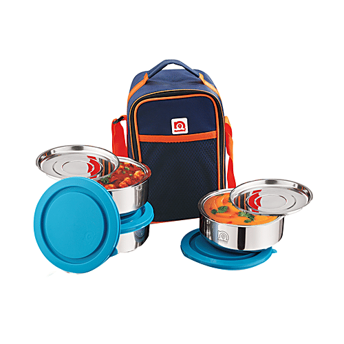 NanoNine Steel Lunch/Tiffin Box Set With Bag - Medium, Tiffany, 450 ml Set of 3 Leakproof