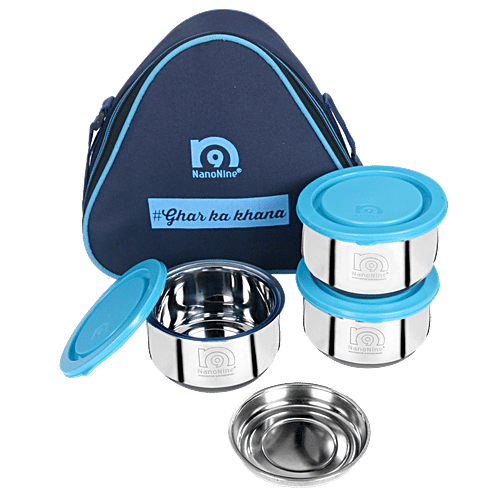 NanoNine Steel Lunch/Tiffin Box Set With Bag - Mid Day Meal, 350 ml Set of 3 