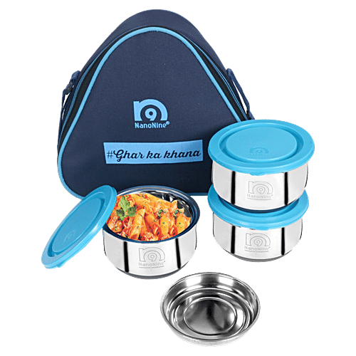 NanoNine Steel Lunch/Tiffin Box Set With Bag - Mid Day Meal, 350 ml Set of 3 