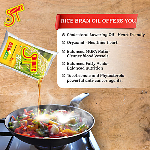 Sunpure  Rice Bran Health Physically Refined Rice Bran Oil - Contains Natural Oryzanol & Natural Vitamins, 1 L Pouch Free from Argemone Oil