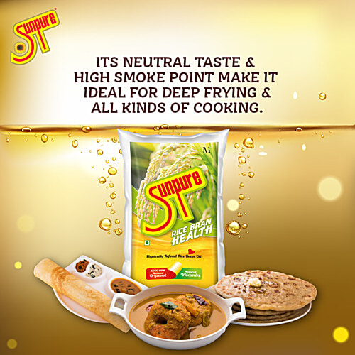 Sunpure  Rice Bran Health Physically Refined Rice Bran Oil - Contains Natural Oryzanol & Natural Vitamins, 1 L Pouch Free from Argemone Oil