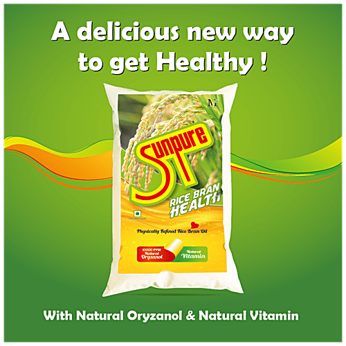 Sunpure  Rice Bran Health Physically Refined Rice Bran Oil - Contains Natural Oryzanol & Natural Vitamins, 1 L Pouch Free from Argemone Oil
