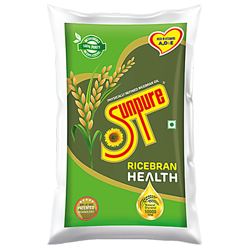 Sunpure  Rice Bran Health Physically Refined Rice Bran Oil - Contains Natural Oryzanol & Natural Vitamins, 1 L Pouch Free from Argemone Oil