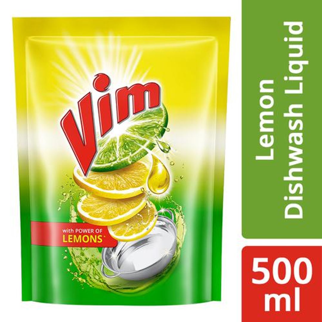 Vim Dishwash Liquid Gel Lemon Refill, 500 ml Pouch