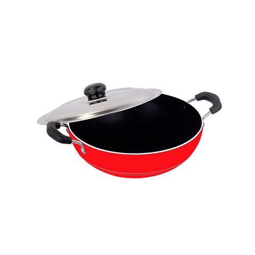 Buy Nirlon Red Aluminium Non-Stick Concave Tawa 26 cm and Deep Kadai with  Steel Lid 2.2 L Online at Best Prices in India - JioMart.