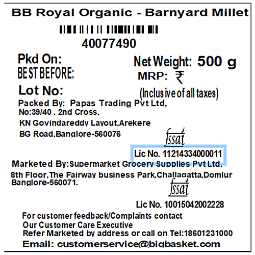 bb Royal Organic Barnyard Millet/Kudiraivali Rice, 500 g  