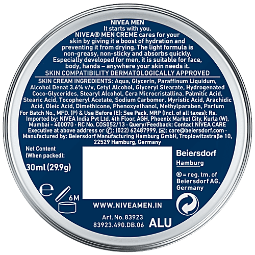 Nivea Men Creme - Non Greasy Moisturiser Cream For Face, Body & Hands, 30 ml  