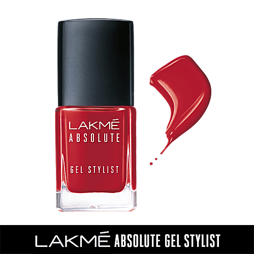 Lakme Absolute Gel Stylist Nail Color, 15 ml Scarlet Red Long-Lasting