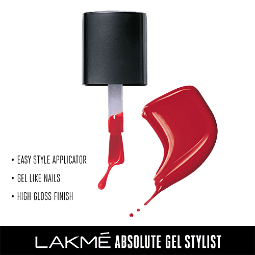 Lakme Absolute Gel Stylist Nail Color, 15 ml Scarlet Red Long-Lasting