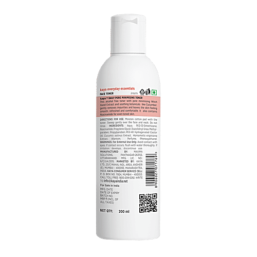 Kaya Clinic Everyday Essentials Daily Pore Minimising Toner With Hazel & Cucumber Extract, For All Skin Types, Alcohol Free, 200 ml  Alcohol Free