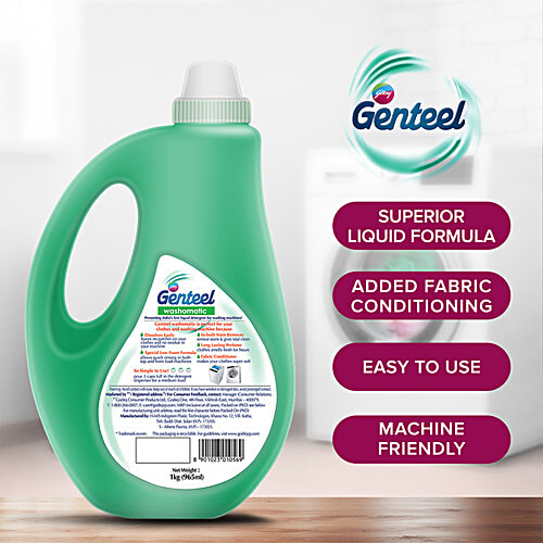 Genteel Washomatic Liquid Detergent - Top & Front Load, 1 kg  Superior Liquid Formula