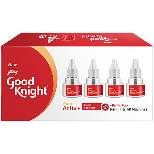 Good Knight Power Activ+ Liquid Vapourizer, Mosquito Repellent Refill, 45 ml (Pack of 4) 
