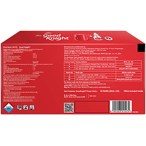 Good Knight Power Activ+ Liquid Vapourizer, Mosquito Repellent Refill, 45 ml (Pack of 4) 