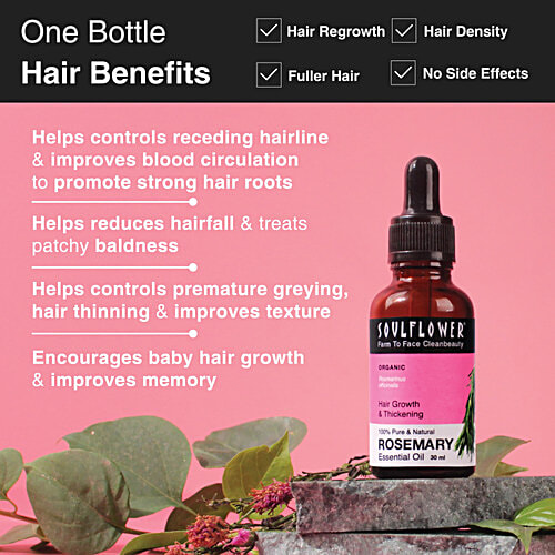 Soulflower Rosemary Essential Oil - For Hair Fall Control & Growth, Clinically Proven, 30 ml  Natural Haircare