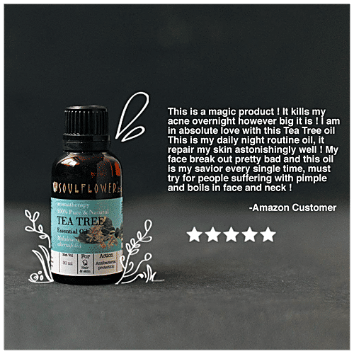 Soulflower Tea Tree Essential Oil - For Oily Acne Prone Skin & Dandruff, 100% Pure, 30 ml  Nature's Antiseptic