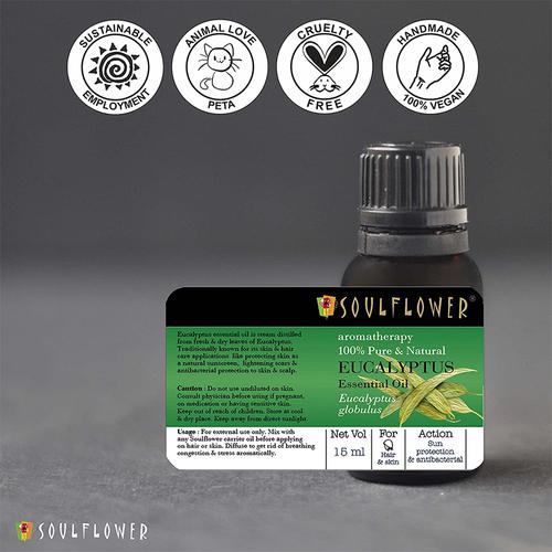 Soulflower Organic Nilgiri oil, Eucalyptus Essential oil for Pain relief, cold & Cough, Mosquito repellant, 15 ml  