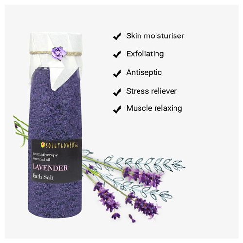 Soulflower Lavender Bath Salt For Rejuvenation, Relaxation & Pain Relief, 500 g  