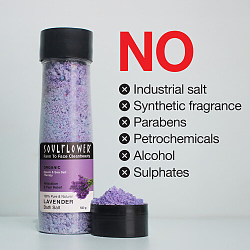 Soulflower Epsom Lavender Bath Salt - Body & Foot Spa, Muscle Pain, Clinically Tested, 500 g  