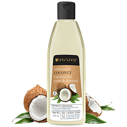 Soulflower Coconut Carrier Oil - For Hair Nourishment & Face Glow, Cold Pressed, 225 ml  Pure & Natural