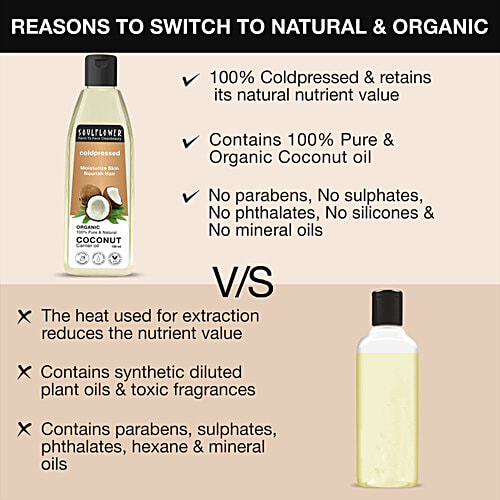 Soulflower Coconut Carrier Oil - For Hair Nourishment & Face Glow, Cold Pressed, 225 ml  Pure & Natural