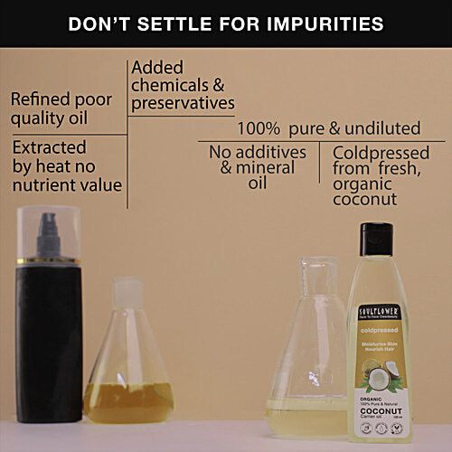 Soulflower Coconut Carrier Oil - For Hair Nourishment & Face Glow, Cold Pressed, 225 ml  Pure & Natural