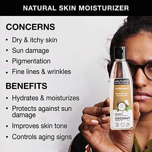Soulflower Coconut Carrier Oil - For Hair Nourishment & Face Glow, Cold Pressed, 225 ml  Pure & Natural