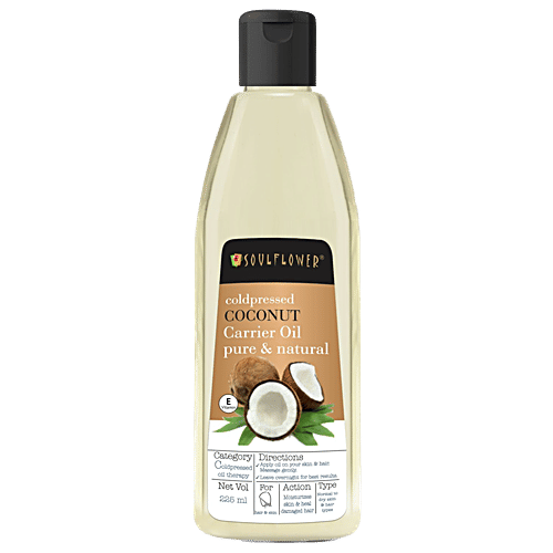 Soulflower Coconut Carrier Oil - For Hair Nourishment & Face Glow, Cold Pressed, 225 ml  Pure & Natural