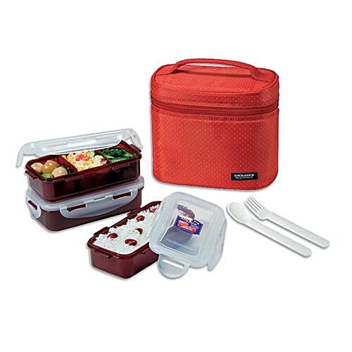 Buy Lock&Lock Lunch Box with Bag Rectangular, Red Online at Best