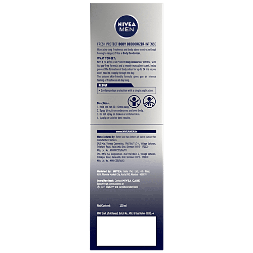 Nivea Gas Free Deodorant - Intense, Daylong Odour Control, 120 ml Gas Free