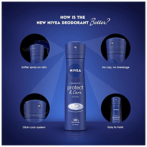 Nivea Women Deodorant, Protect & Care, Non-Irritating & 48h Protection With Creme Fragrance, 150 ml  