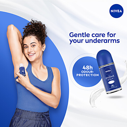 Nivea Women Deodorant Roll On - Protect & Care, Non-Irritating & 48h Protection, 50 ml  