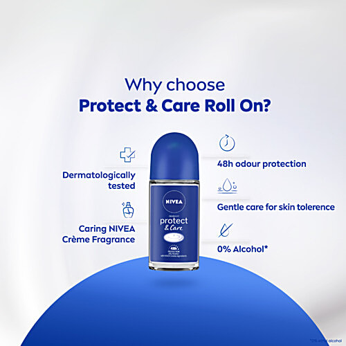 Nivea Women Deodorant Roll On - Protect & Care, Non-Irritating & 48h Protection, 50 ml  