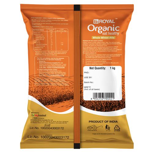 BB Royal Organic - Whole Wheat Atta/Godihittu, 1 kg  GMO Free