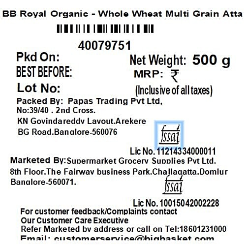 bb Royal Organic - Whole Wheat Multi Grain Atta, 500 g  