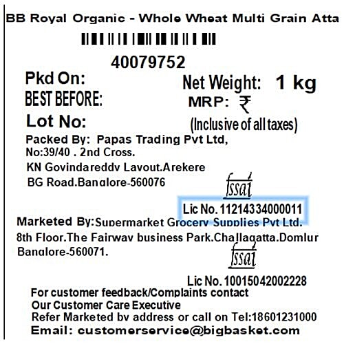 bb Royal Organic - Whole Wheat Multi Grain Atta, 1 kg  