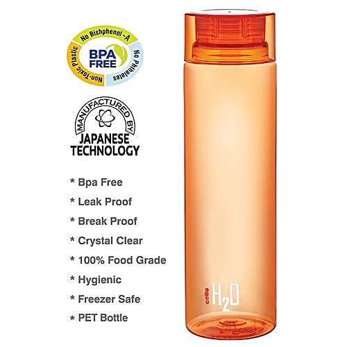 Cello H2o Unbreakable Water Bottle - Orange, 1 L  