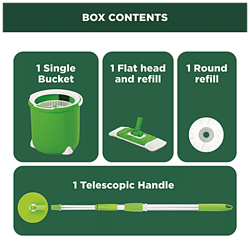 Scotch Brite Jumper Spin Mop - Plastic, With Rod, 3.9 ft, Round & Flat Refills, Green, 1 pc