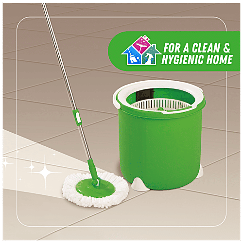 Scotch Brite Jumper Spin Mop - Plastic, With Rod, 3.9 ft, Round & Flat Refills, Green, 1 pc
