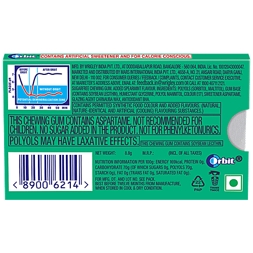 Orbit Sugar Free Chewing Gum - Spearmint, 8.8 g Sleeve 